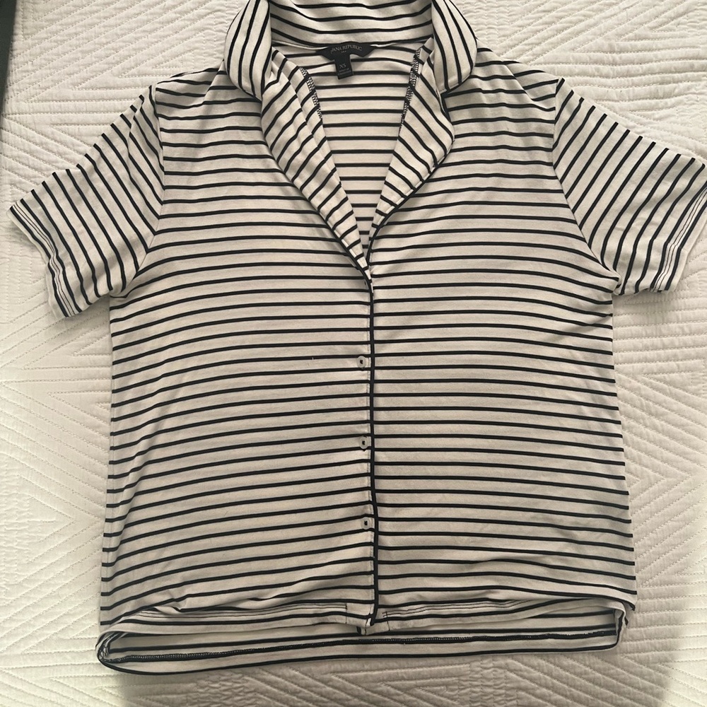 Banana Republic Black and White Striped Button-Up PJ Shirt